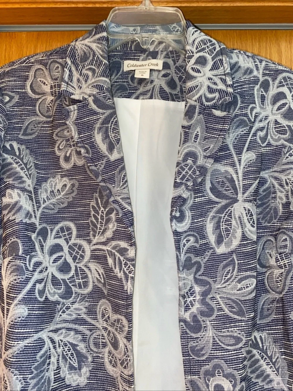 Coldwater Creek Tapestry Jacquard Blazer Jacket Size 16 Blue Floral Artsy Boho